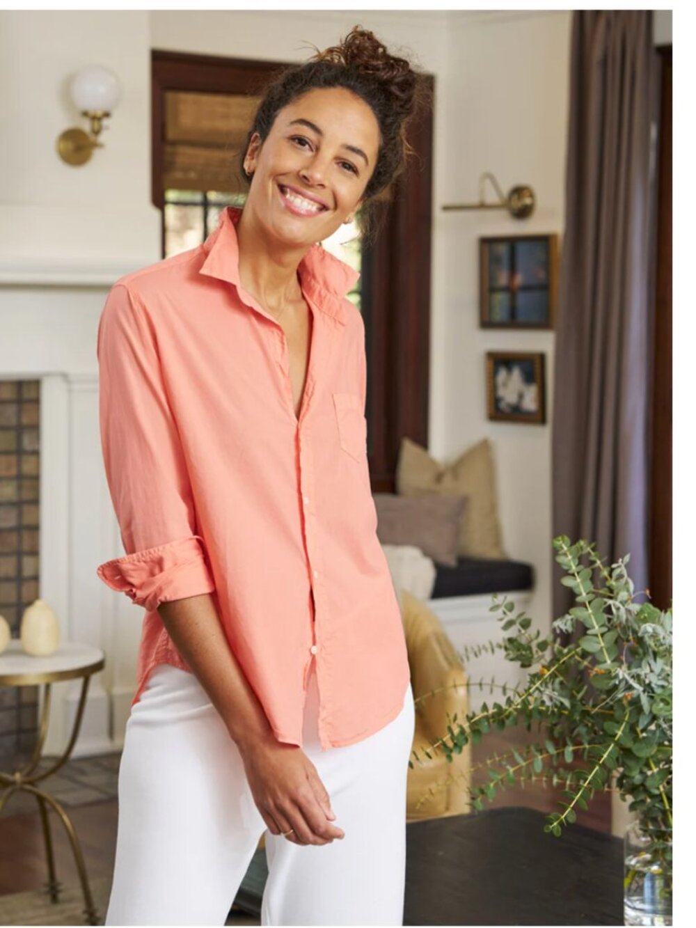 Frank & Eileen Eileen Cotton Button Down Tangerine Size Medium